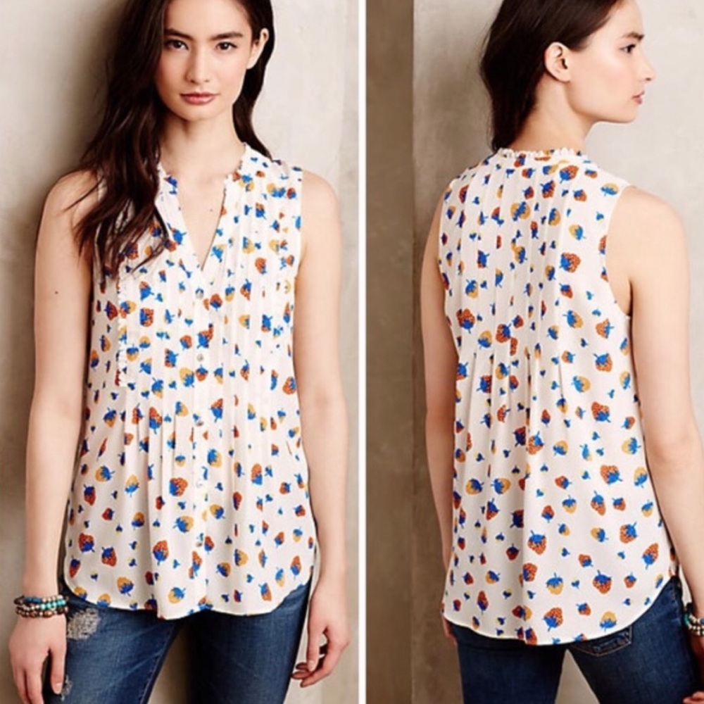 Anthropologie Maeve Fragola Strawberry Ruffle Top